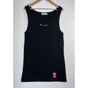 Michel Jordi Tank Top XXL Black Floral‎ Swiss Embroidered Made in Switzerland